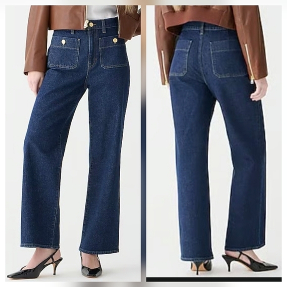 J.Crew Slim Wide Jean Sailor Pockets Regina Wash Blue Denim Gold Buttons - Picture 1 of 15